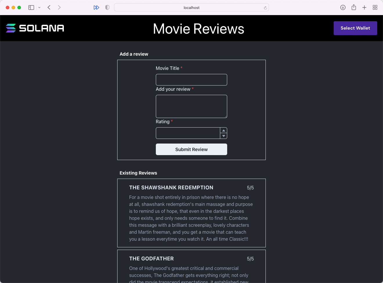 Movie review frontend