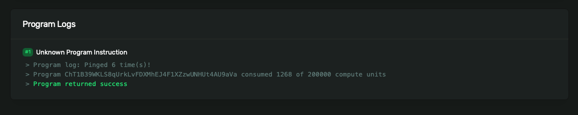 Solana Explorer with logs from calling the Ping program