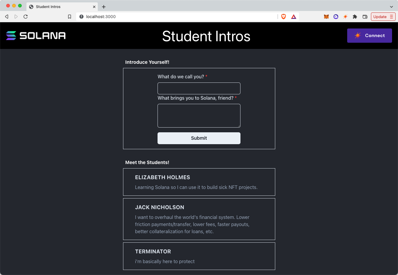 Student Intros frontend