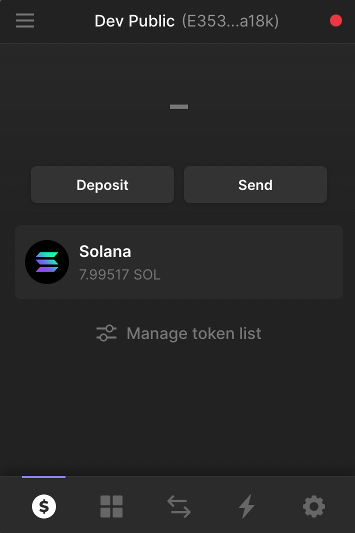 A screenshot of a wallet balance